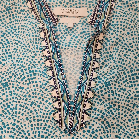 Foxcroft Turquoise and White Tunic Top - Picture 8 of 10